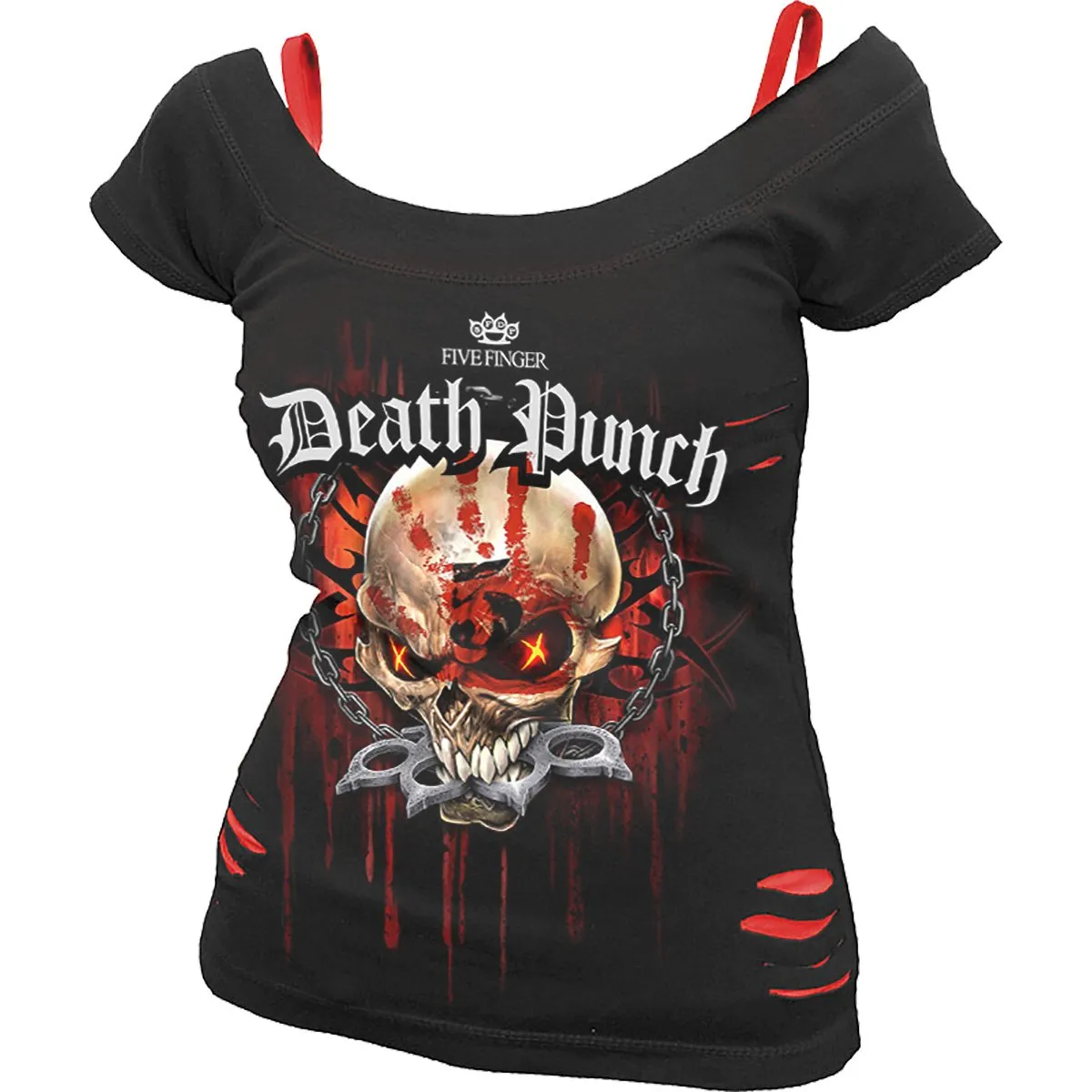 5FDP - ASSASSIN - Licensed Band 2in1 Red Ripped Top Black