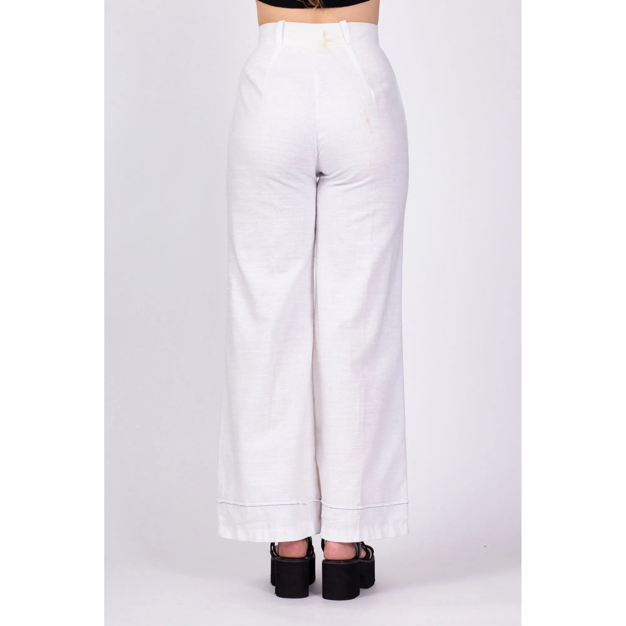 70s White Button Fly High Waisted Pants - Small, 25.5"