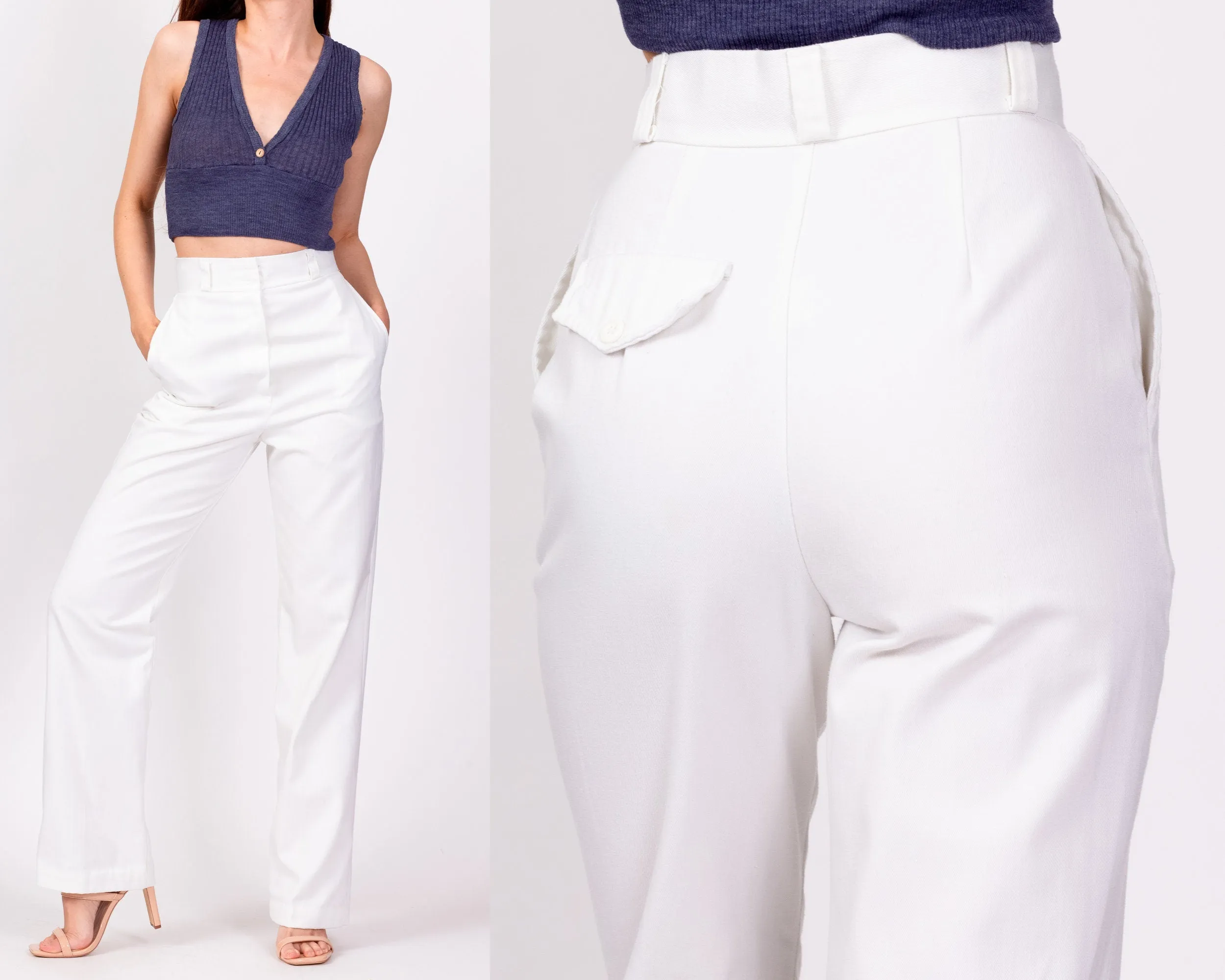 70s White High Waisted Trousers - Extra Small, 23.75"