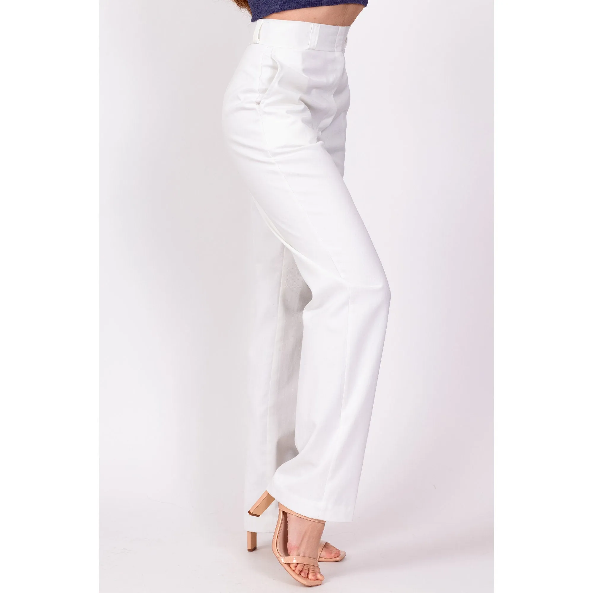 70s White High Waisted Trousers - Extra Small, 23.75"