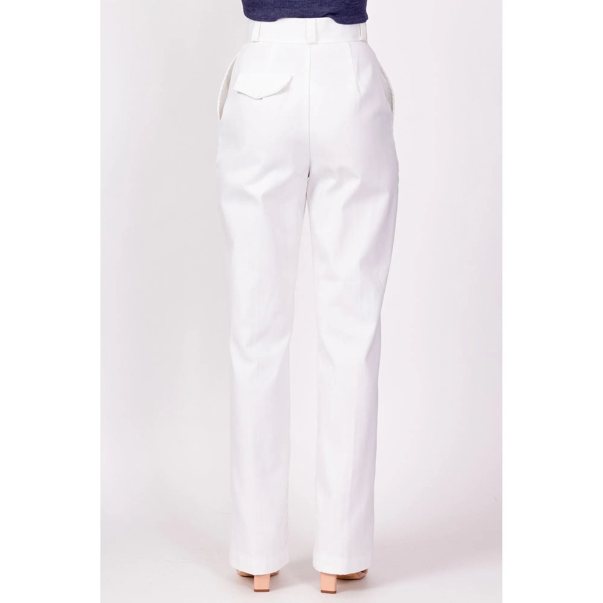 70s White High Waisted Trousers - Extra Small, 23.75"