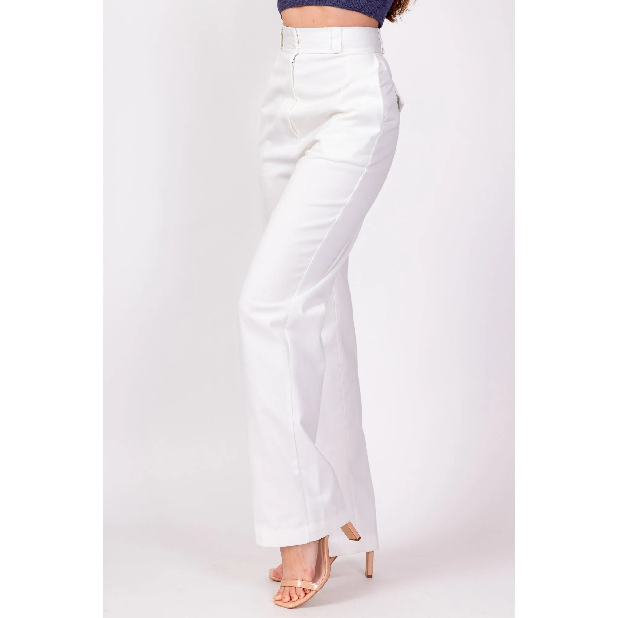 70s White High Waisted Trousers - Extra Small, 23.75"