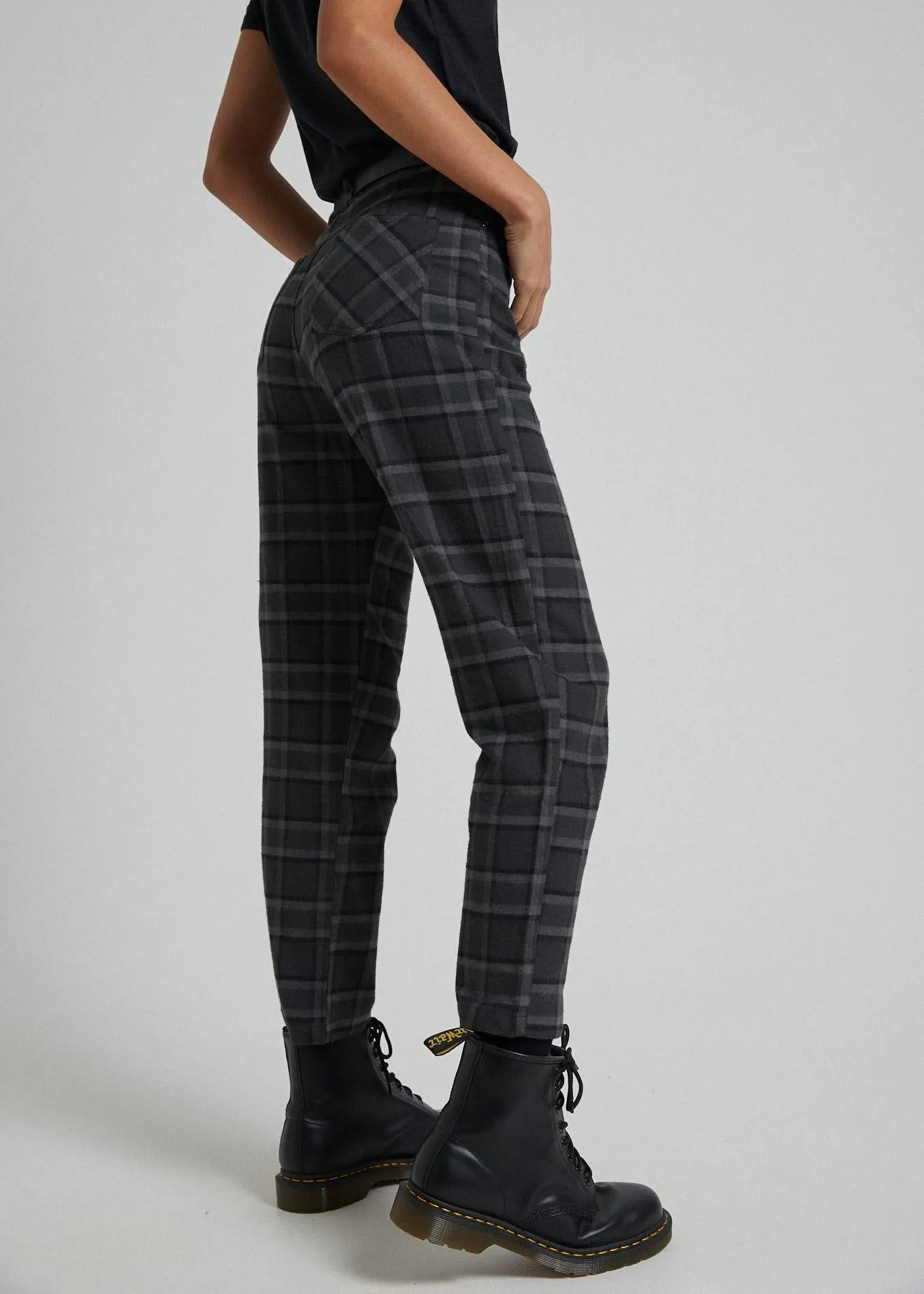 Afends Womens Shelby Alice - Hemp Check Wide Leg Pant - Gunmetal