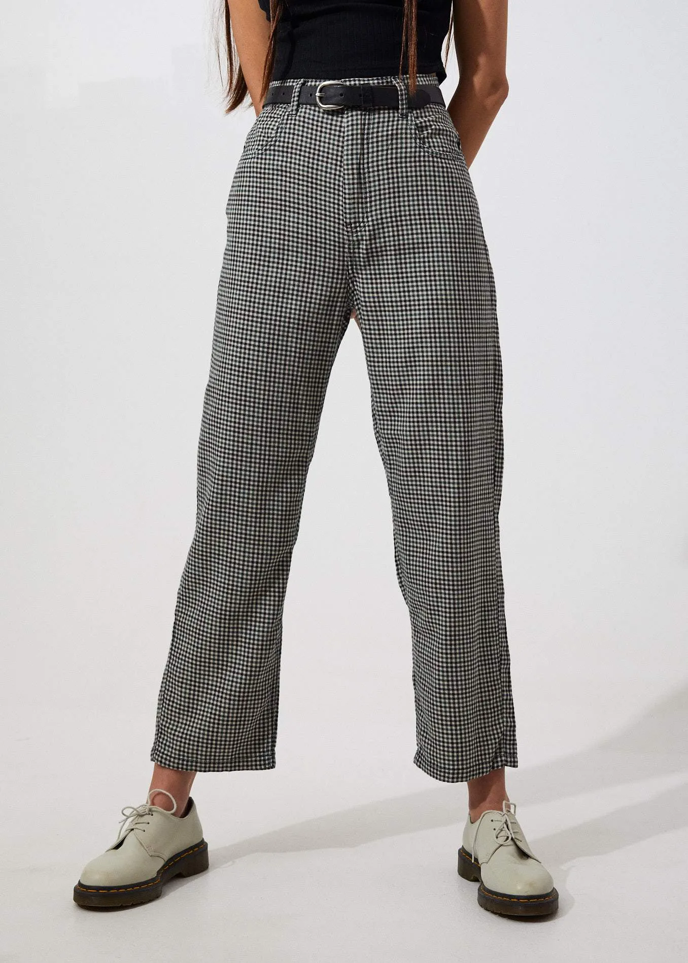 Afends Womens Shelby Houndstooth - High Waist Wide Leg Pants - Houndstooth