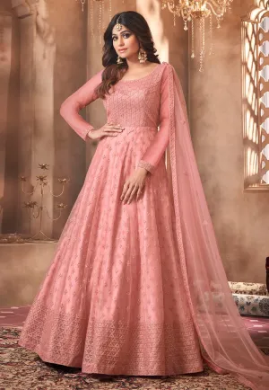 Alluring Pink Shamita Shetty Net Floor Length Anarkali Suit