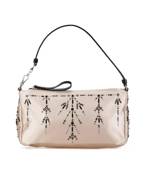 Beaded Embellished Satin Shoulder Bag with Zip Closure