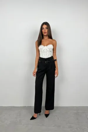 Belt Detail High Waist Trousers