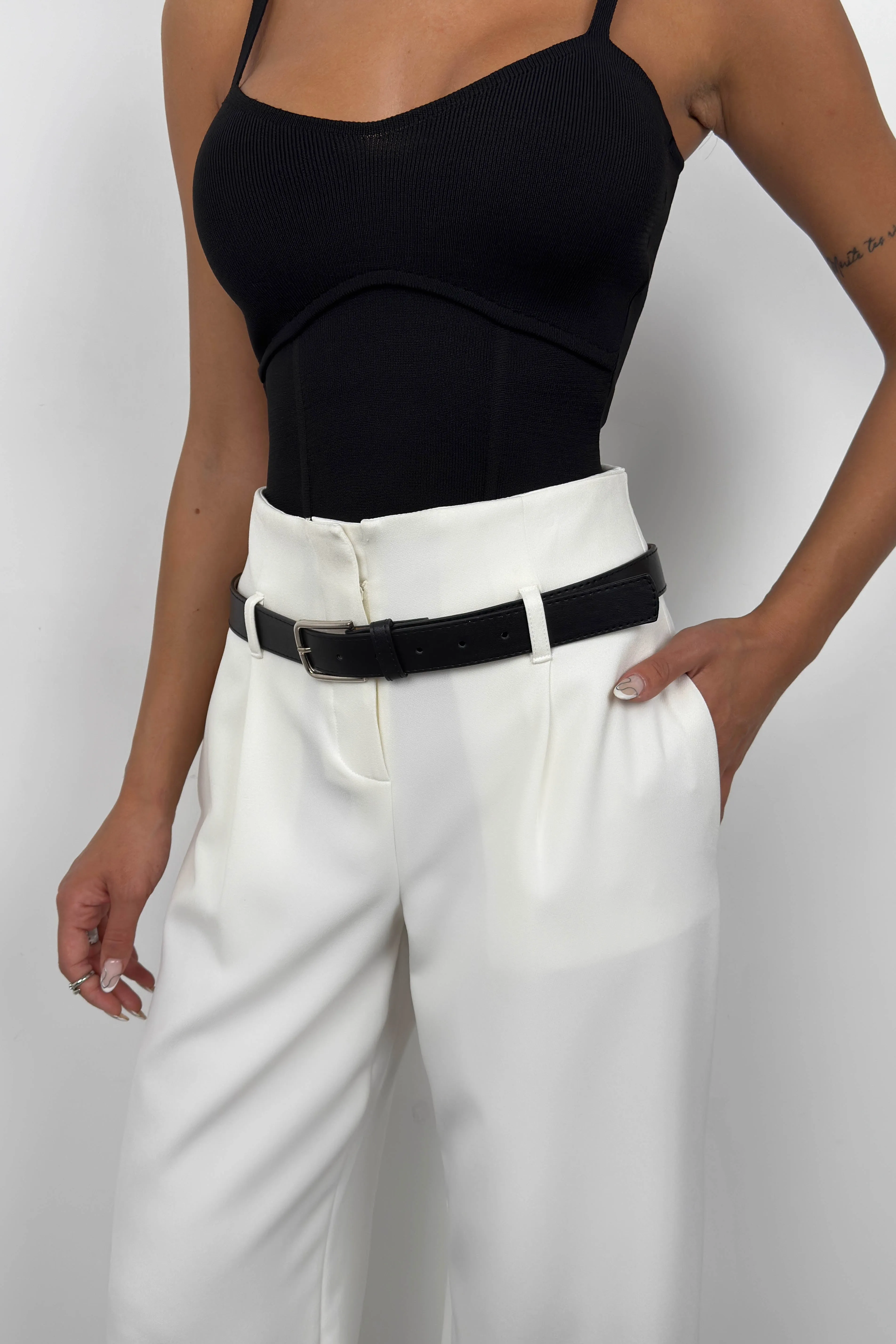 Belt Detail High Waist Trousers