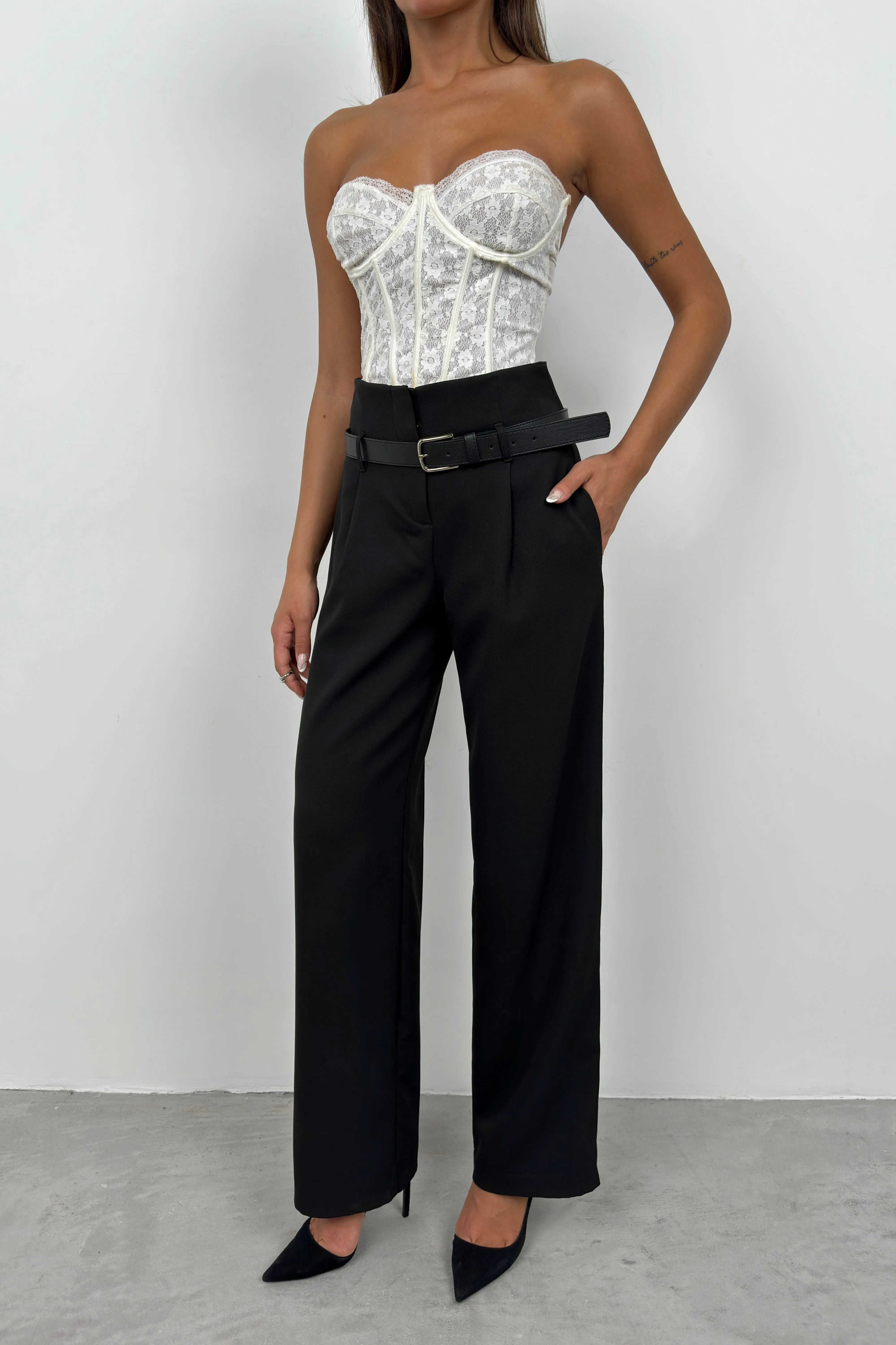 Belt Detail High Waist Trousers