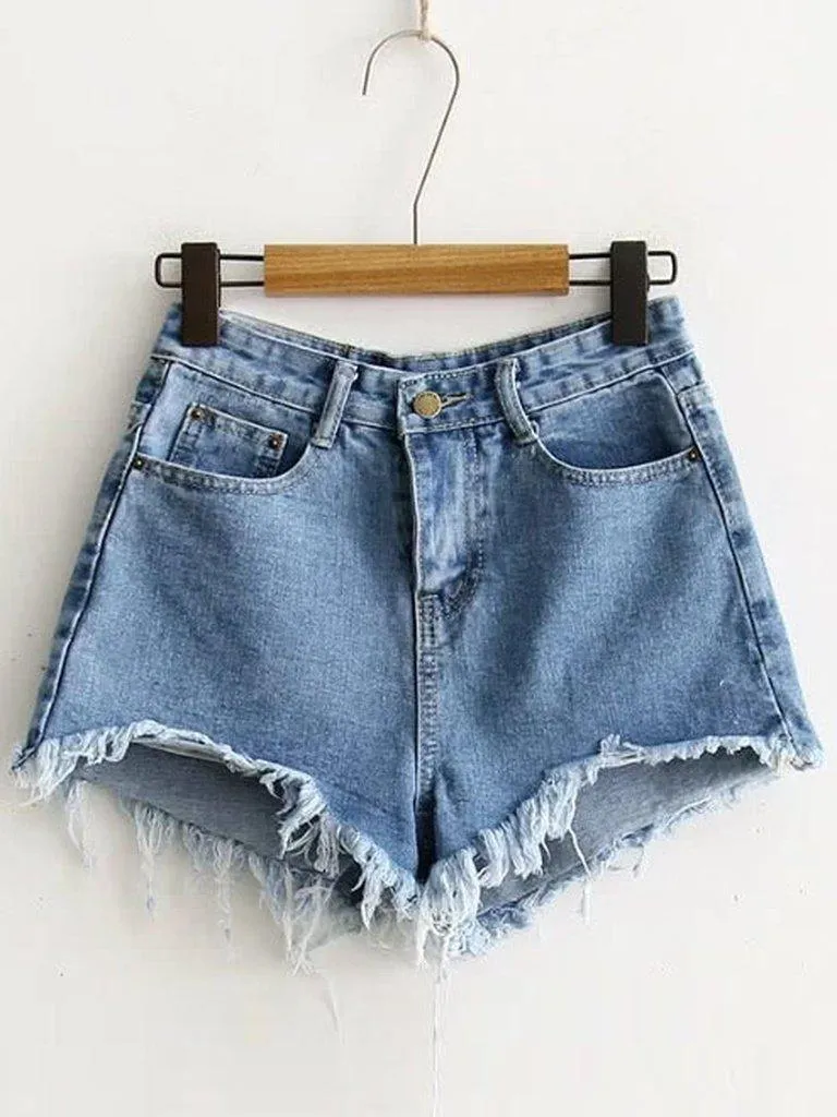 Blue Raw Hem Denim Shorts