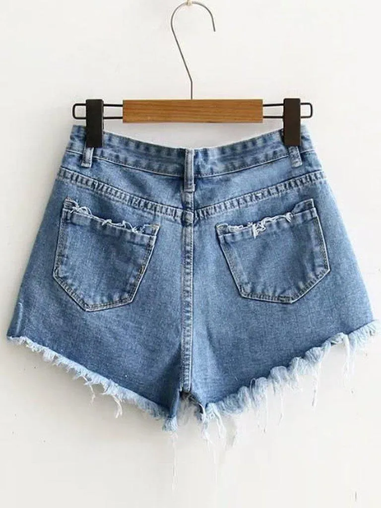 Blue Raw Hem Denim Shorts