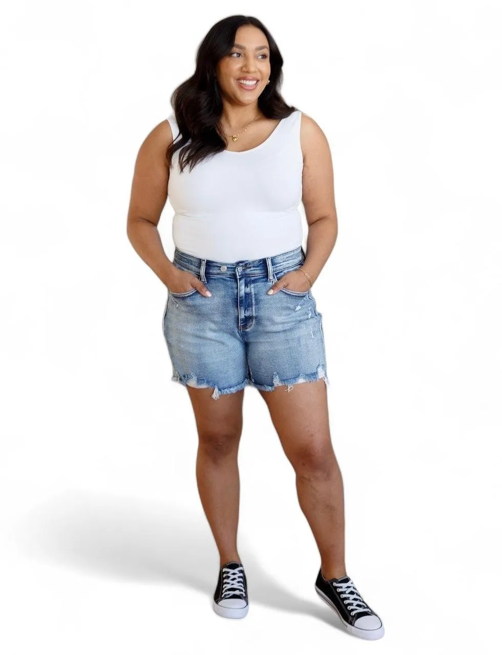 Callie High Rise Adjustable Button Cutoff Shorts