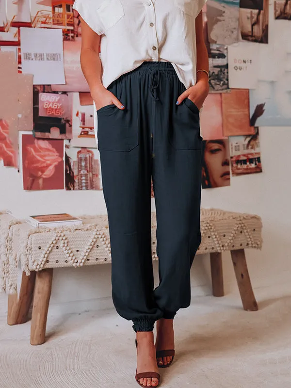 Casual Drawstring Solid Harem Pants