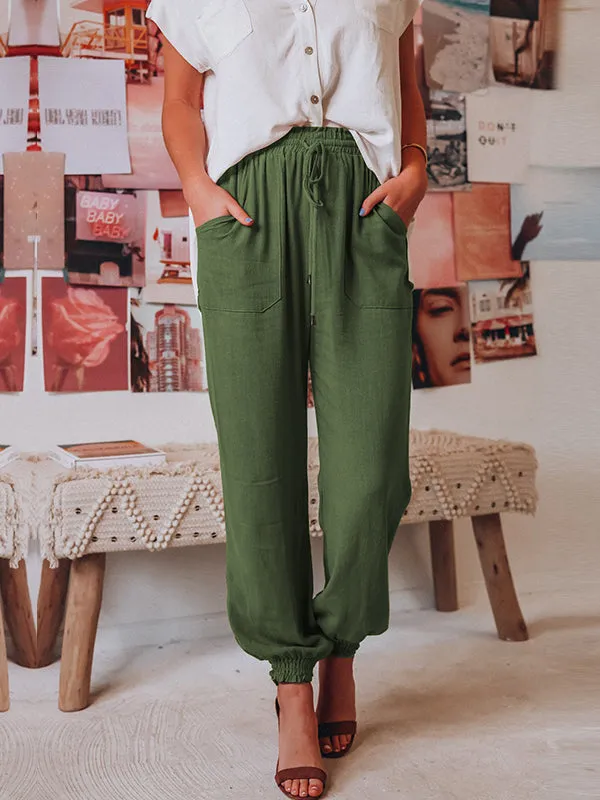 Casual Drawstring Solid Harem Pants