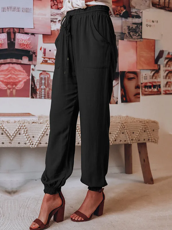 Casual Drawstring Solid Harem Pants