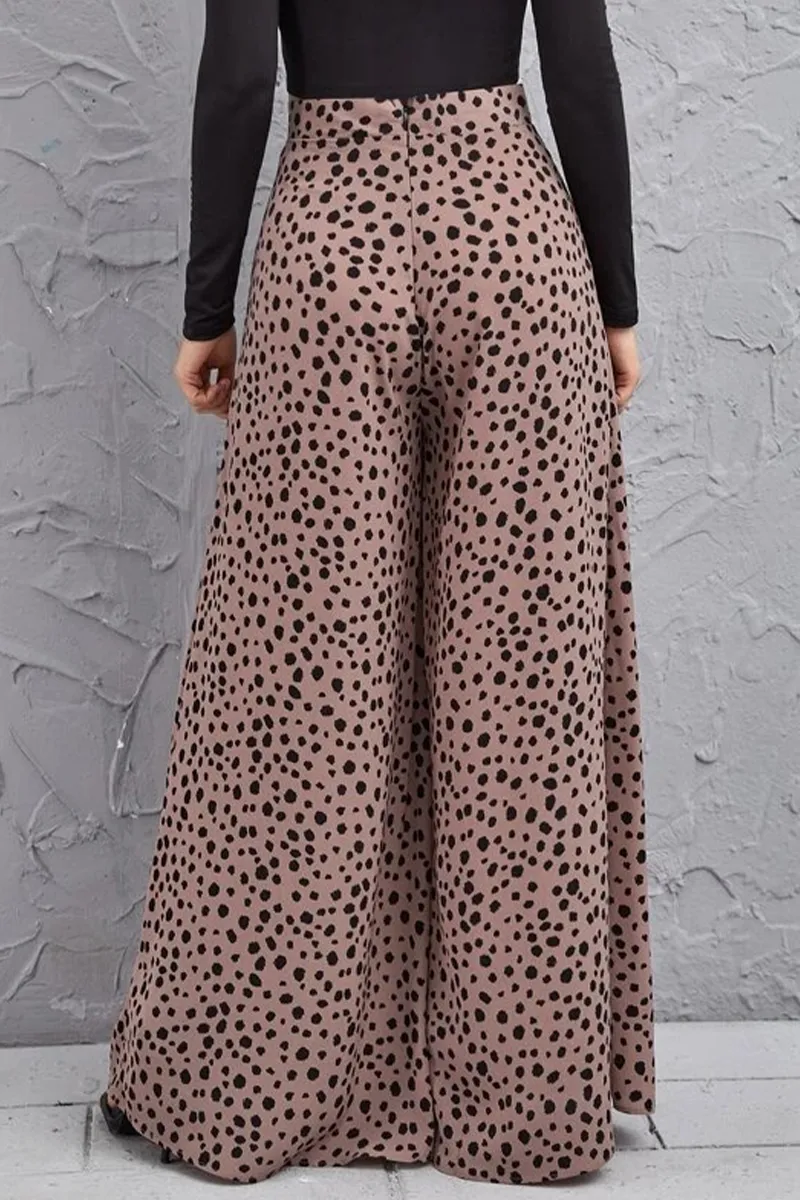 Casual Leopard Printing Loose High Waist Wide Leg Full Print Bottoms