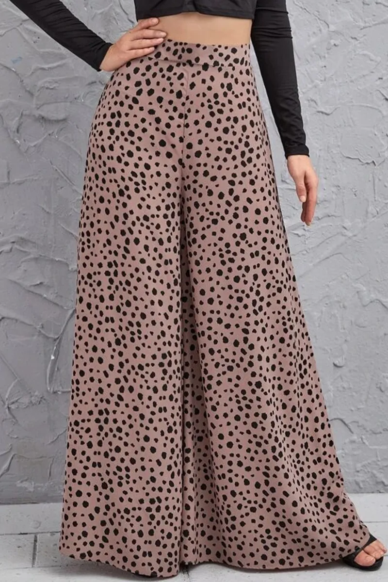 Casual Leopard Printing Loose High Waist Wide Leg Full Print Bottoms