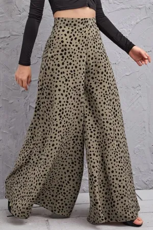 Casual Leopard Printing Loose High Waist Wide Leg Full Print Bottoms