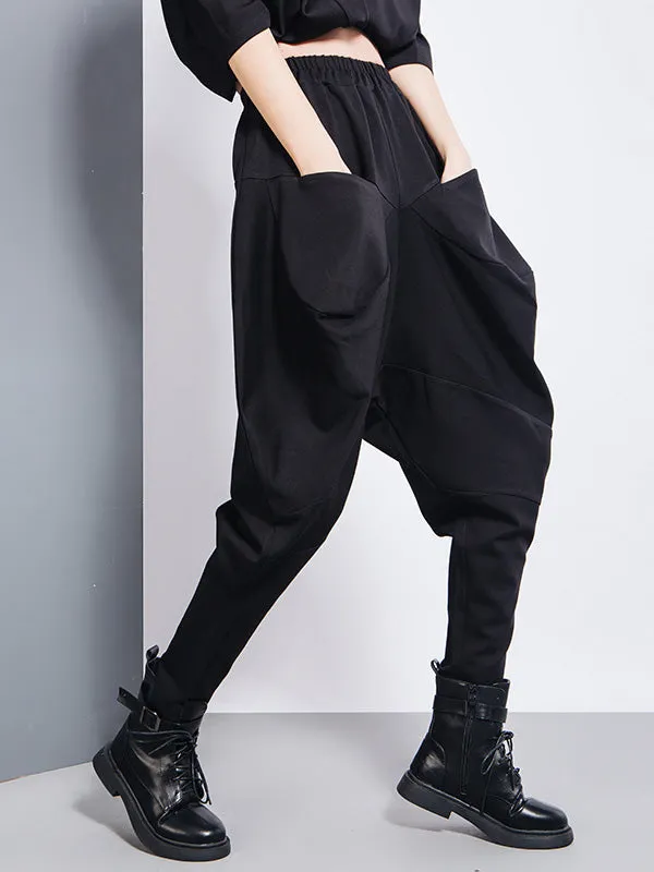 Casual Loose Split-Joint Solid Color High-Waisted Harem Pants