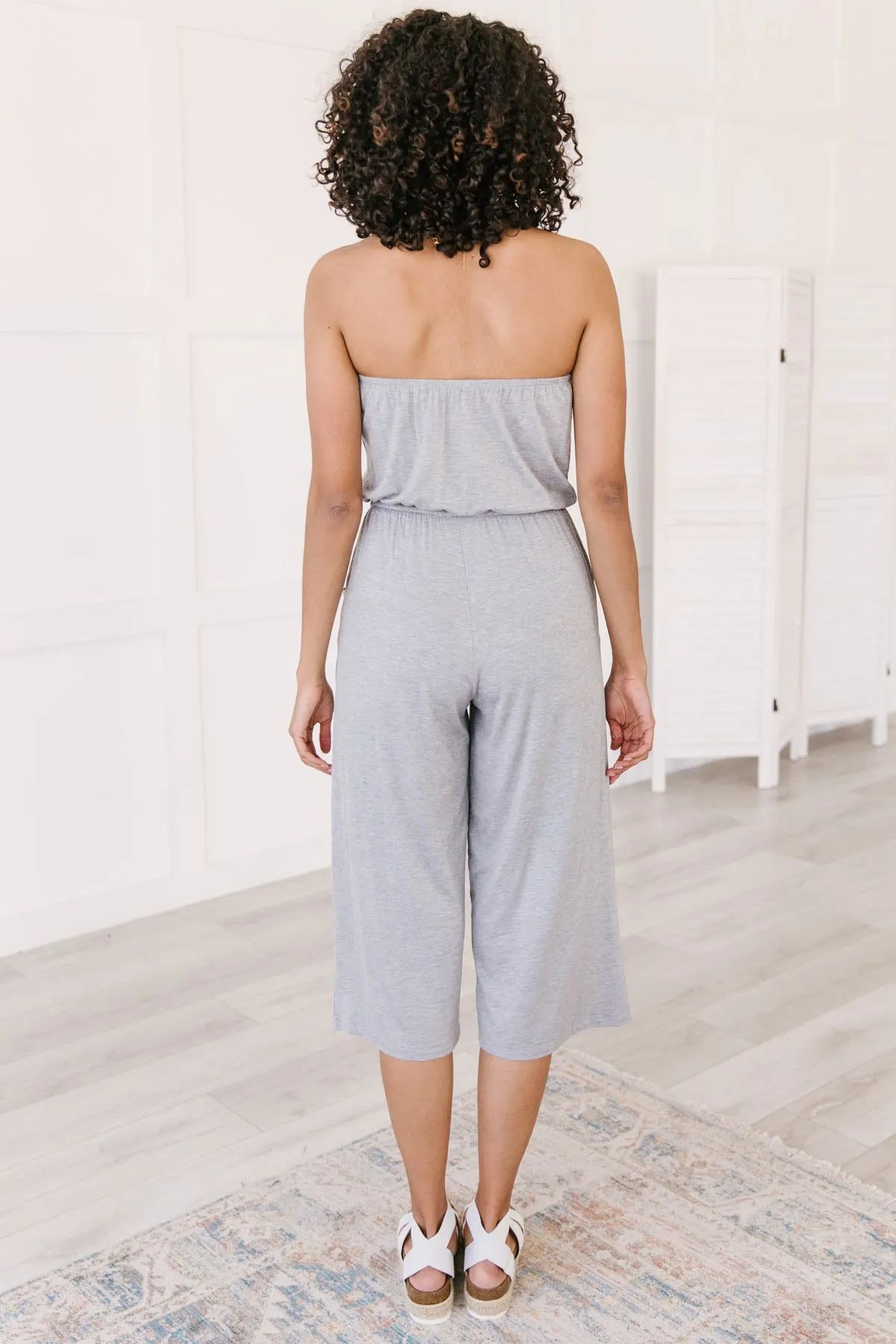 Cropped Tube Top Jumpsuit In Heather Gray