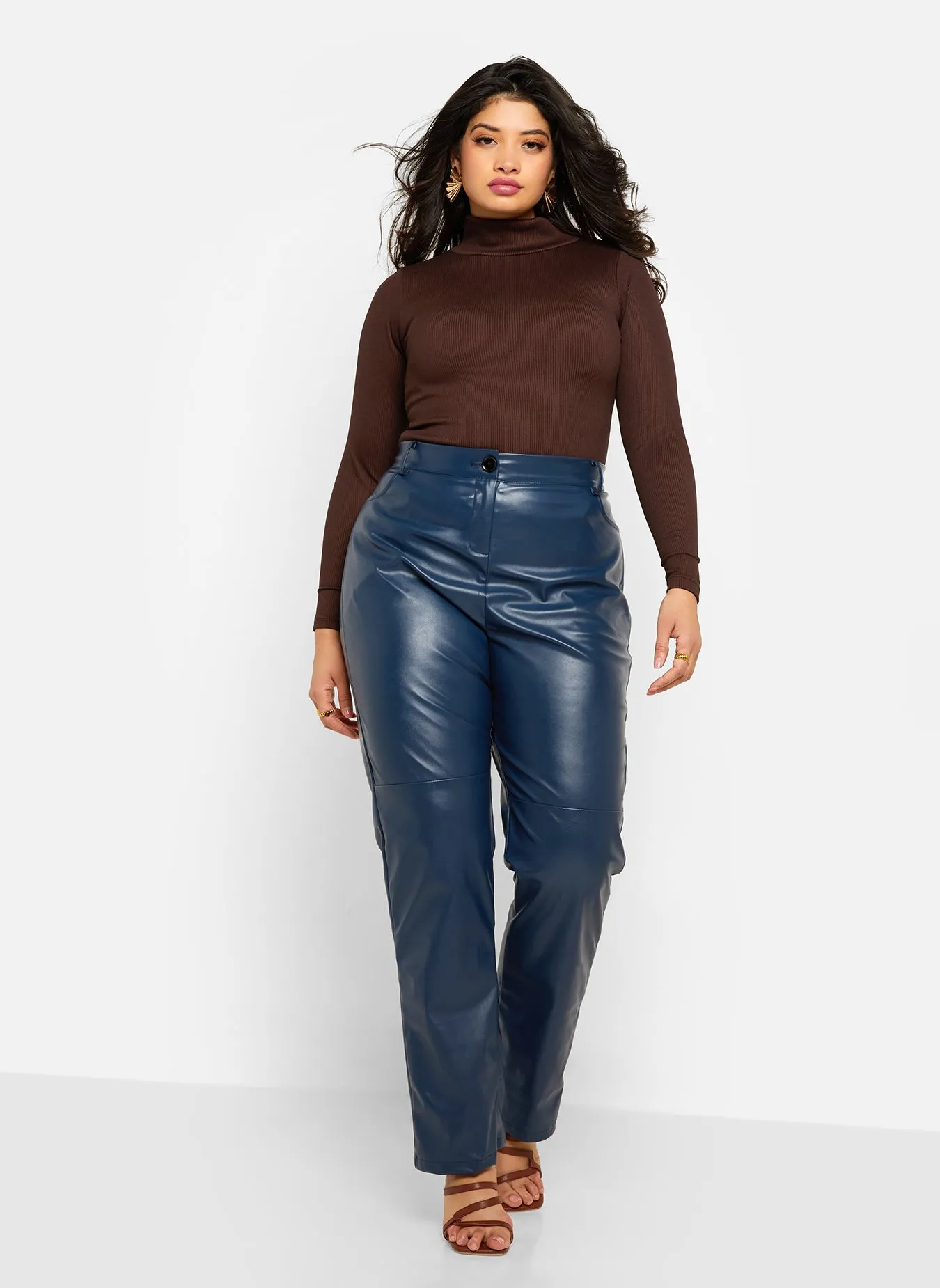 Daniela Faux Leather Straight Leg Pants - Ink Blue