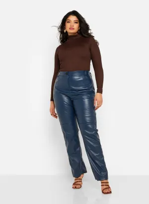 Daniela Faux Leather Straight Leg Pants - Ink Blue