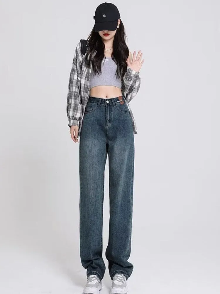 deanwangkt Women's Spring And Autumn New Korean Version High Waist Slimming All-match Design Niche Retro Mopping Straight Pants