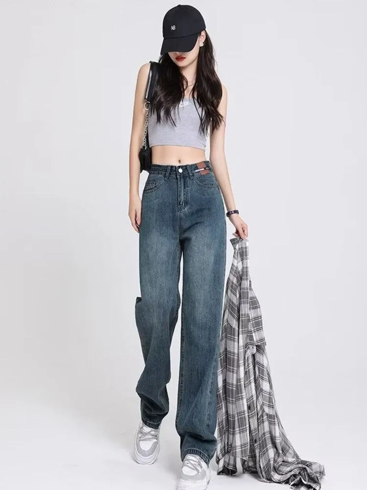 deanwangkt Women's Spring And Autumn New Korean Version High Waist Slimming All-match Design Niche Retro Mopping Straight Pants