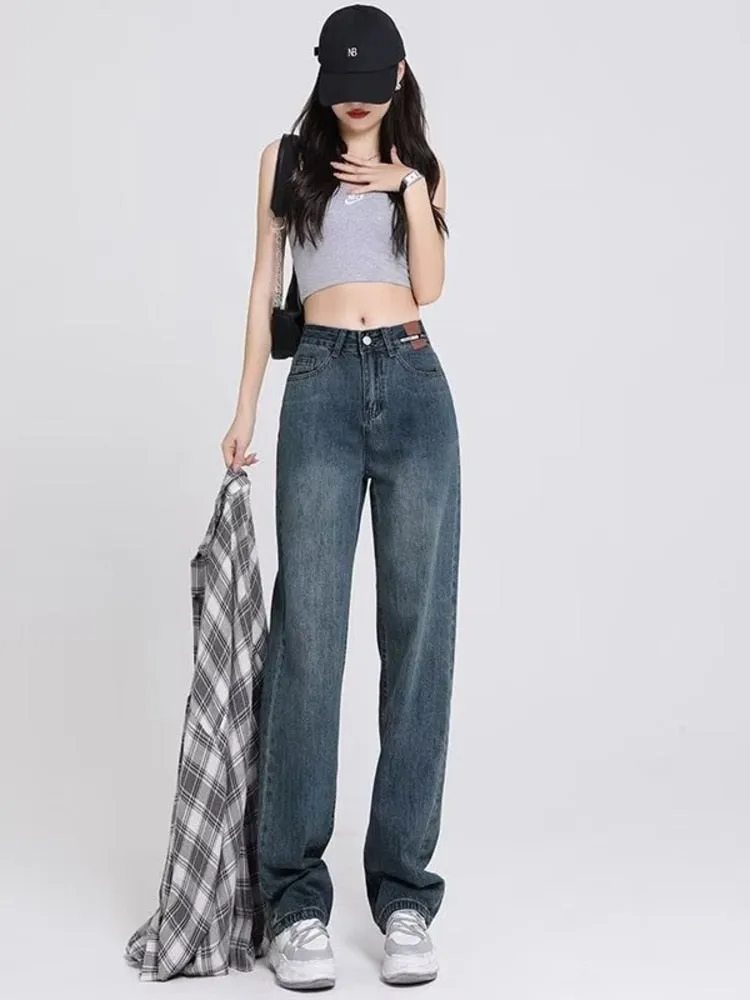 deanwangkt Women's Spring And Autumn New Korean Version High Waist Slimming All-match Design Niche Retro Mopping Straight Pants