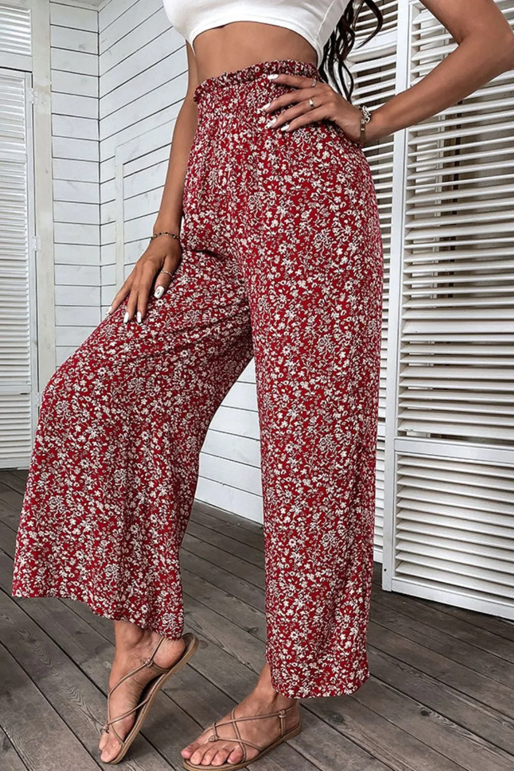 Ditsy Flora Waist Wide Leg Pants