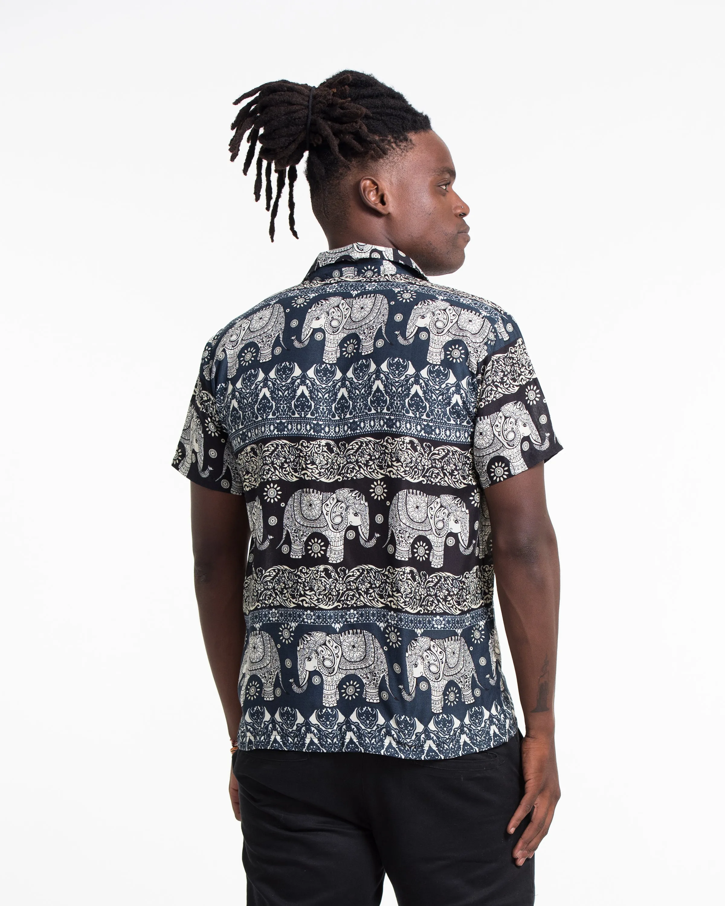 Divine Elephant Short Sleeve Button Shirt in Navy