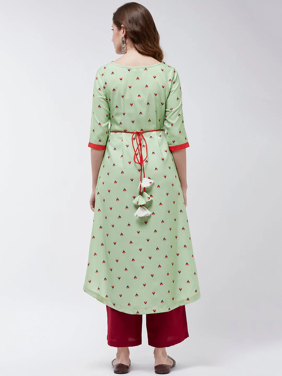 Dori Asymmetric Flamingo Printed Kurta