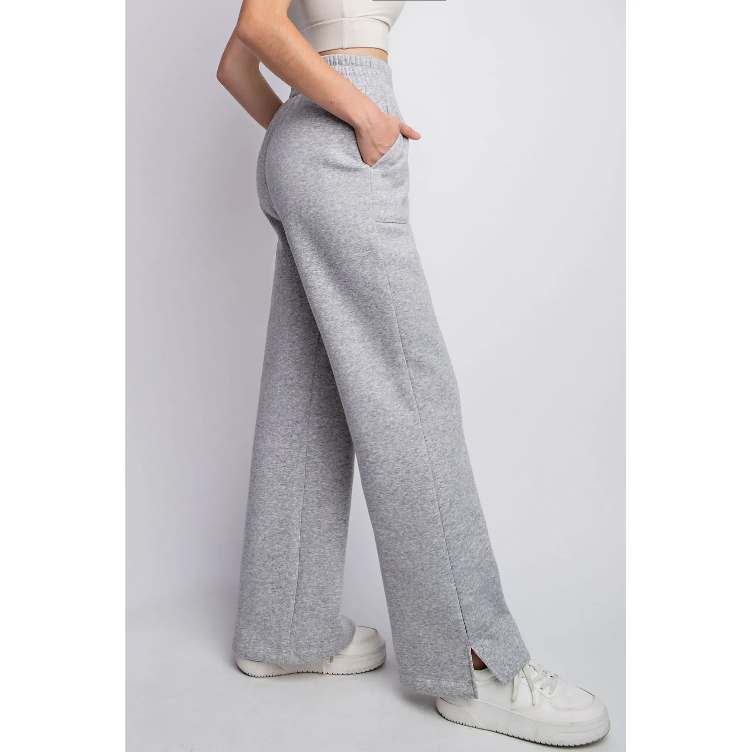 French Terry Straight Leg Pants by Rae Mode - Heather Grey