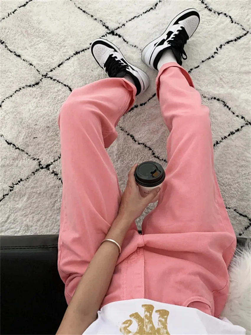 Girlary 2024 Candy Color Pants Loose Summer New Women Casual Mopping Straight High Waist Slim New Solid Chic Office Lady