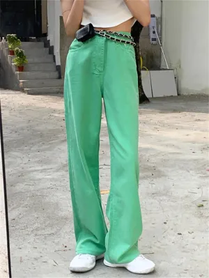 Girlary 2024 Candy Color Pants Loose Summer New Women Casual Mopping Straight High Waist Slim New Solid Chic Office Lady