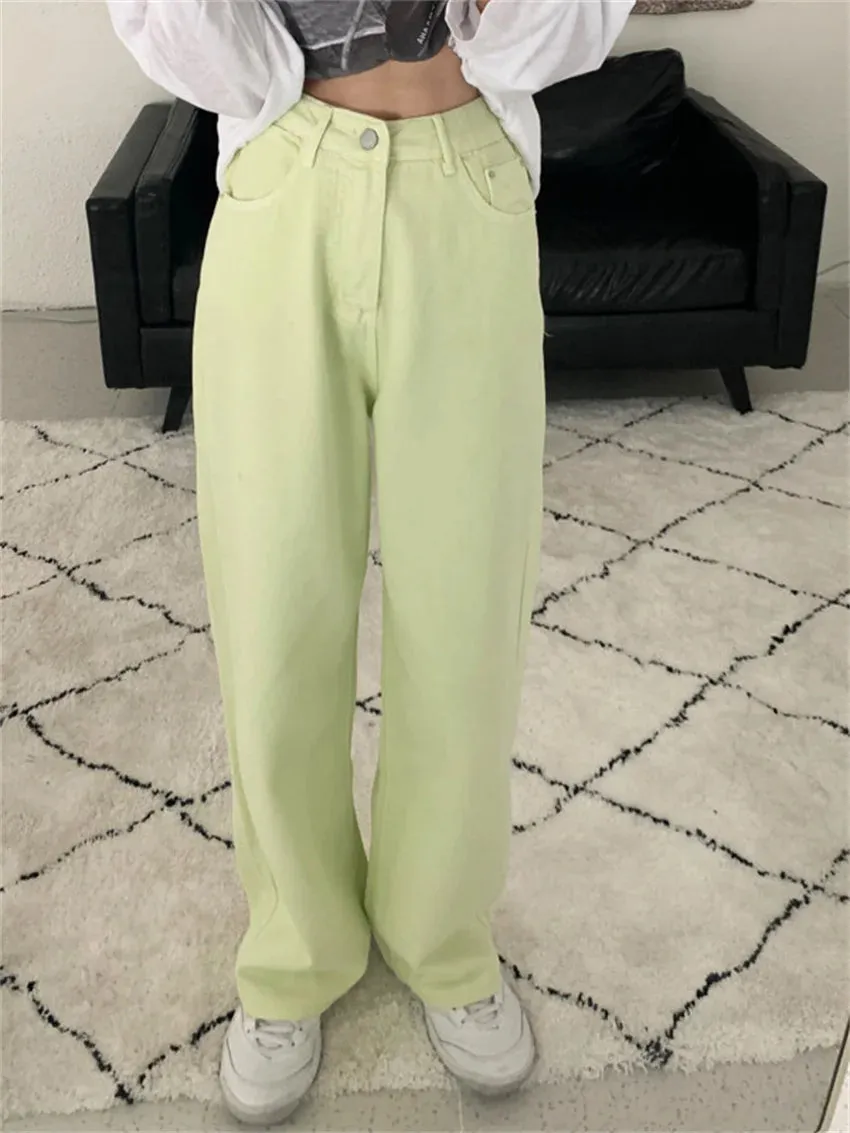 Girlary 2024 Candy Color Pants Loose Summer New Women Casual Mopping Straight High Waist Slim New Solid Chic Office Lady