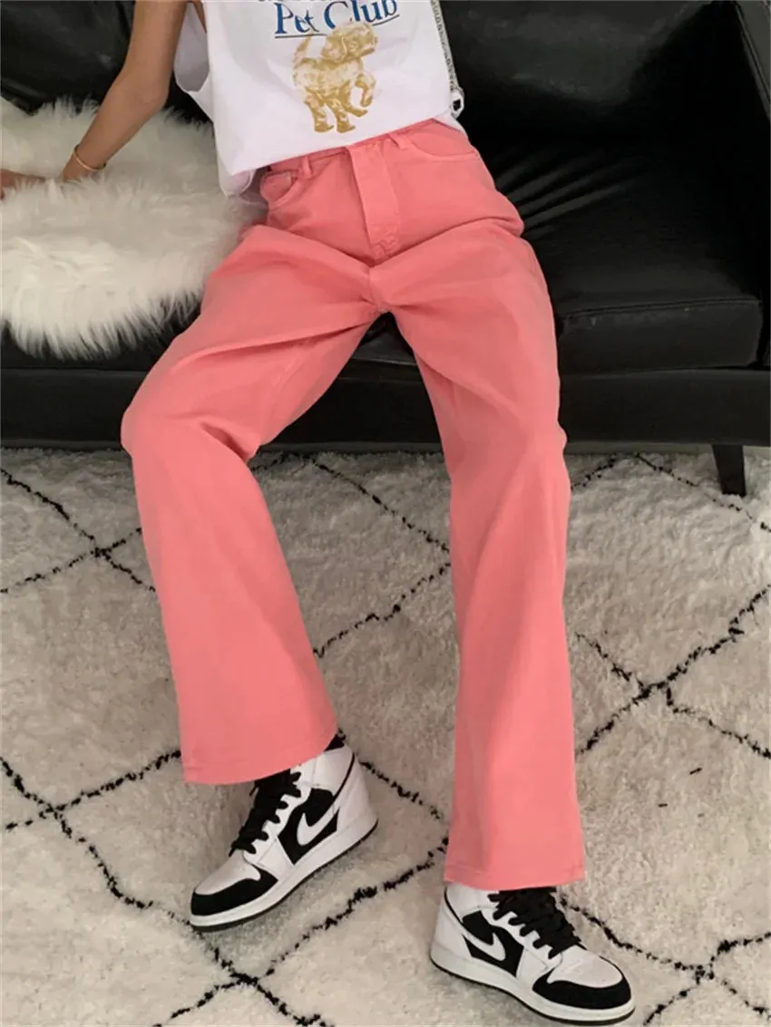 Girlary 2024 Candy Color Pants Loose Summer New Women Casual Mopping Straight High Waist Slim New Solid Chic Office Lady