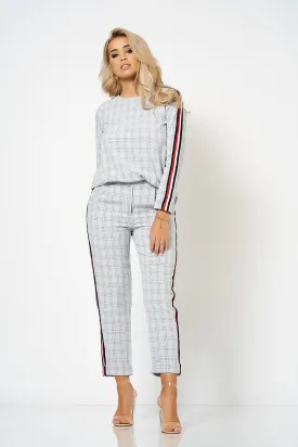 Grey Stripe Detail Checked Co-Ord Box Top