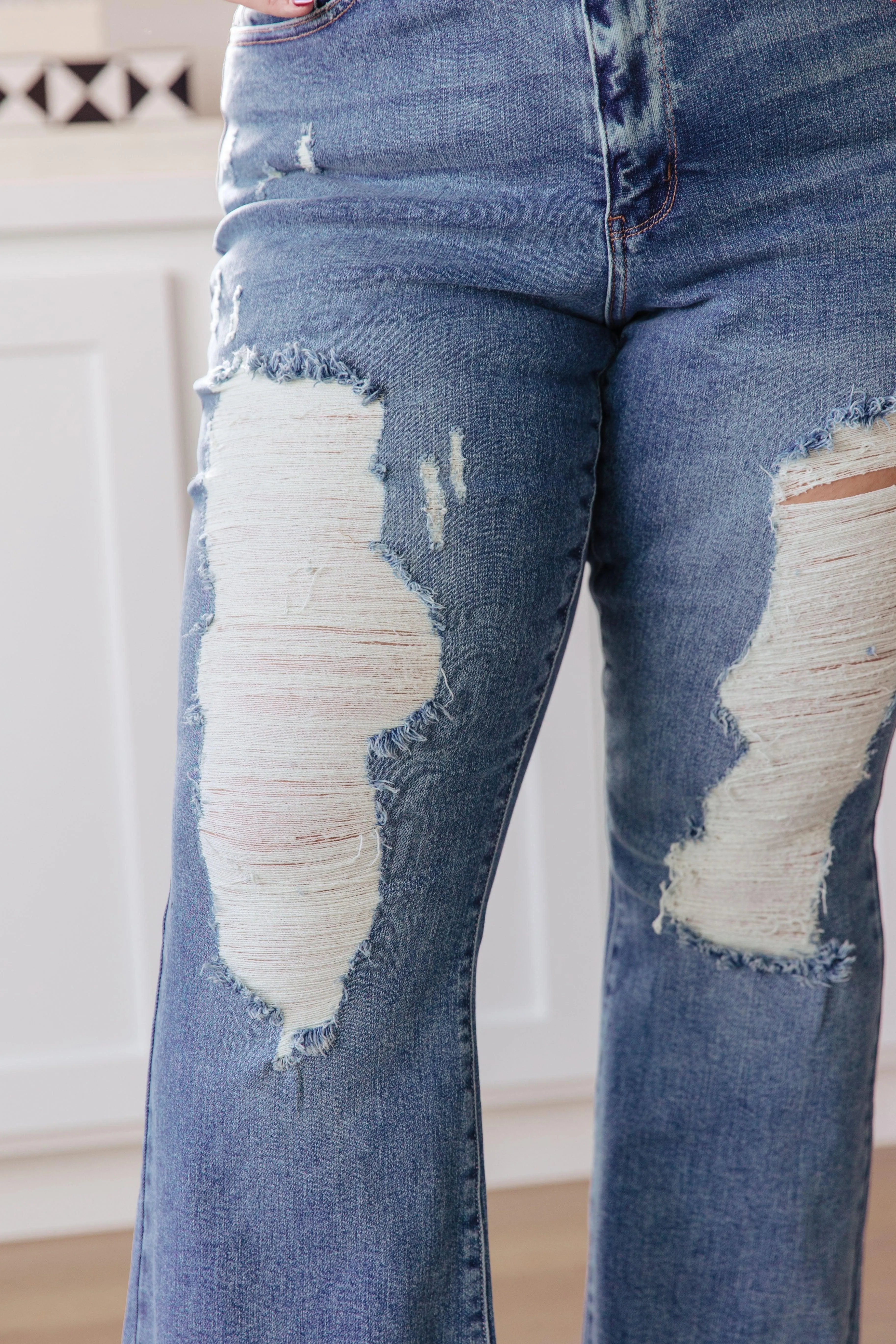 High Rise Heavy Destroyed Flare Jeans