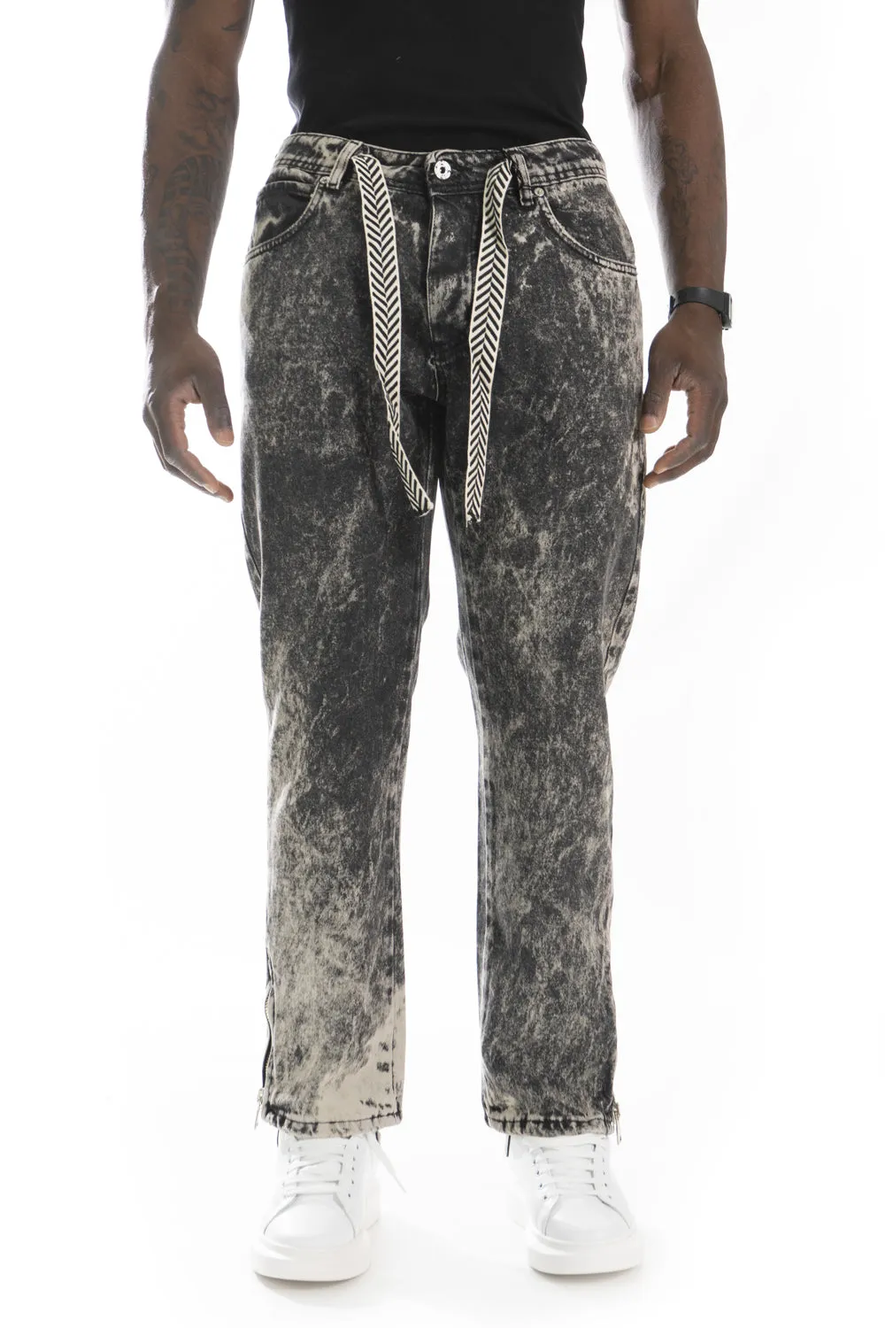 Jeans Uomo Baggy Con Coulisse e Zip Sul fondo Art. JS454