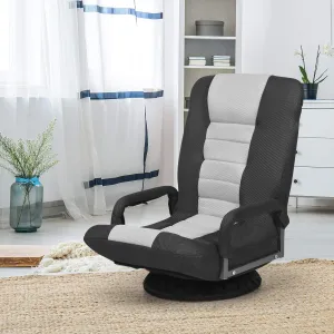 KOMFOTT 360-Degree Foldable Swivel Gaming Floor Chair With 6 Adjustable Position, Armrests, Padded Backrest