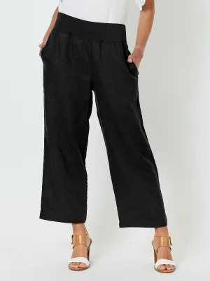 Lara Linen Wide Leg Pant - Black