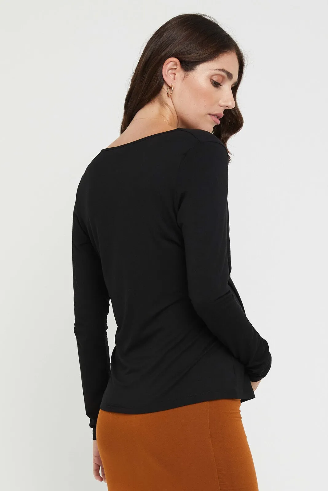 Long Sleeve Cowl Neck Maternity Top - Black