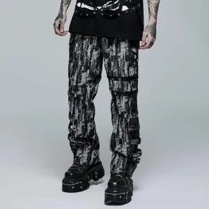 Men's Punk Distressed Splice Straight Pants