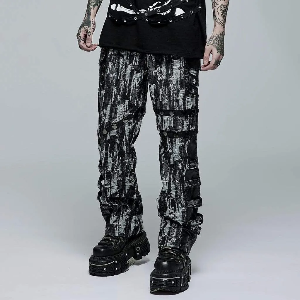 Men's Punk Distressed Splice Straight Pants