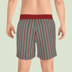 Men's Red and Green Striped Swim Shorts