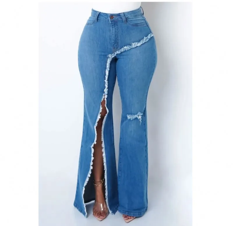 Mid Waist Ladies Ripped Flare Pants