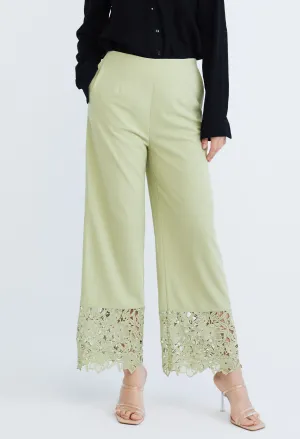 Peekaboo Guipure Lace Hemmed Straight Cut Pants