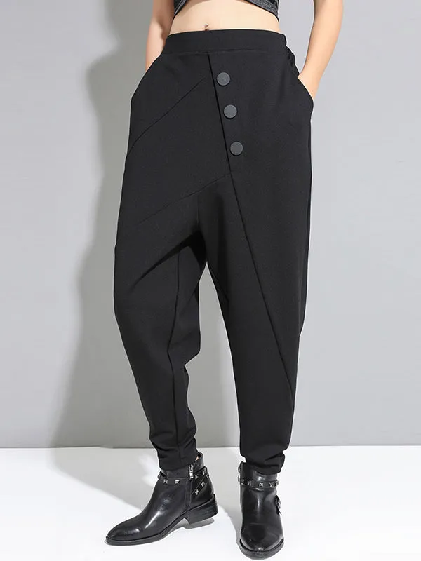 Personality Black With Button High-Waist Harem Pants