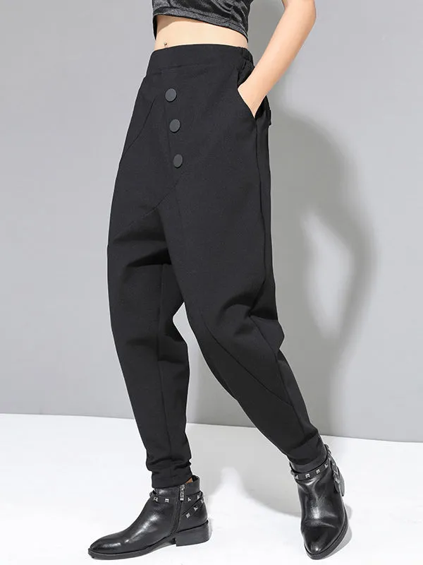 Personality Black With Button High-Waist Harem Pants